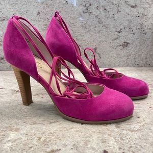 Seychelles fuchsia pink suede ankle wrap pumps, sz 7.5